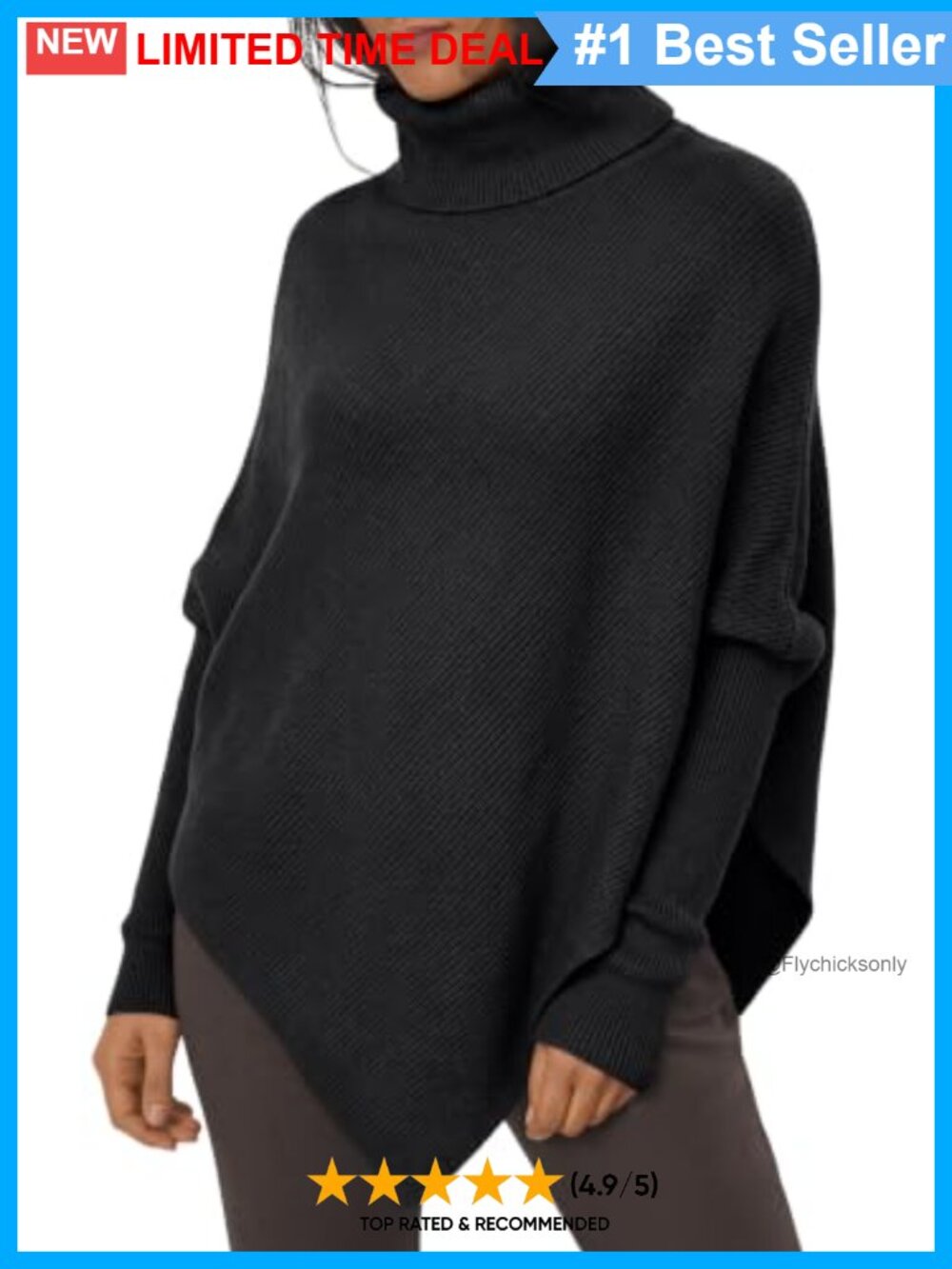 Oversized Turtleneck Poncho Sweater Asymmetric Ribbed Knit Pullover